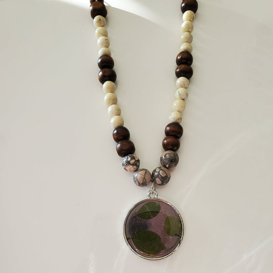 Cream & Brown Leaf Pendant Necklace